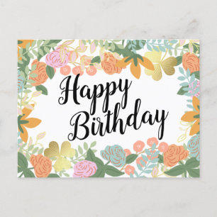 Frühlingserlebnis Rose Blüte Clover Happy Geburtst Postkarte