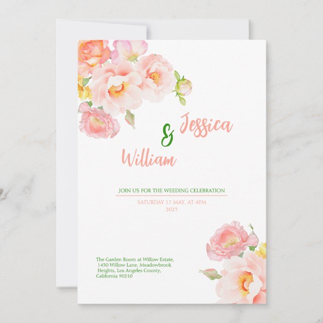 Frühlingserlebnis Rose Rosa Goldfolie Hochzeitsein Einladung (Vorderseite)