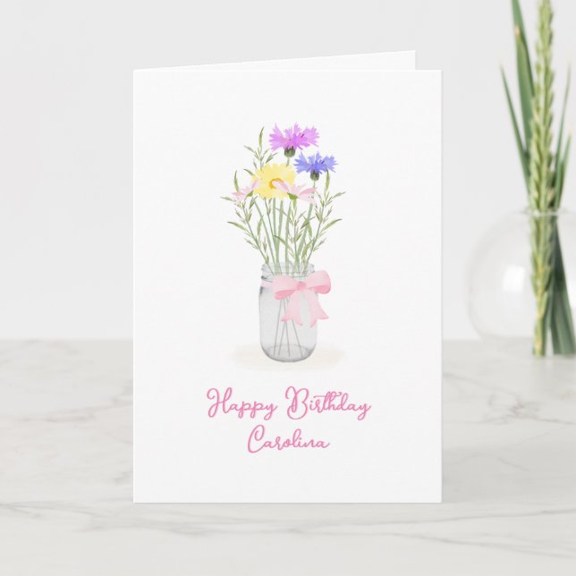 Frühlingserlebnis Wildblumen in Mason Jar Vase Gir Karte (Vorderseite)
