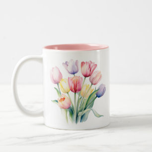 Frühlingserwachen - Wasserfarbene Tulissen Zweifarbige Tasse