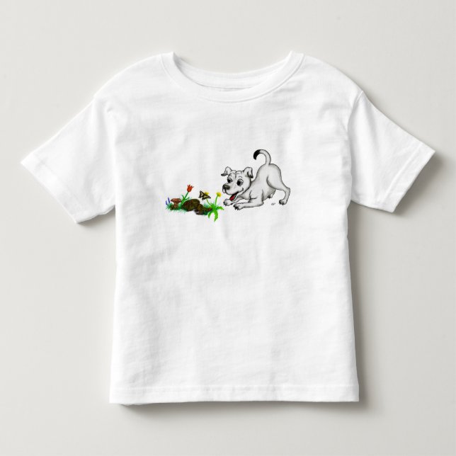 Frühlingserwachen, Welpe mit Schmetterling Kleinkind T-shirt (Vorderseite)