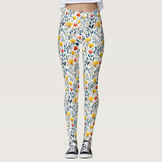 Frühlingserwachen: Whimsikales Muster Leggings (Vorderseite)
