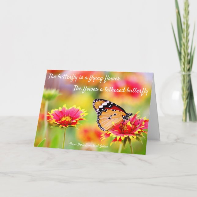 Frühlingsfarben, Blume, Schmetterling und Inspirie Karte (Vorderseite)