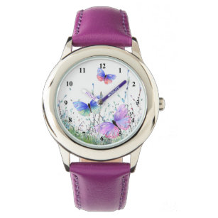 Frühlingsfarbenfrohe Schmetterlinge fliegen in der Armbanduhr