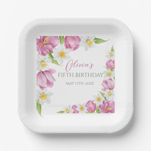 Frühlingsfarbige Blume Kindergeburtstag Pappteller (Vorderseite)