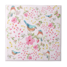 Frühlingsfarbige Vögel und Blume