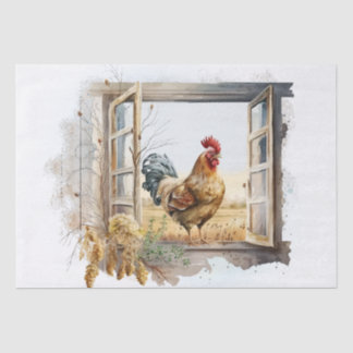 Frühlingsfarm Rooster Wasserfarbe Seidenpapier