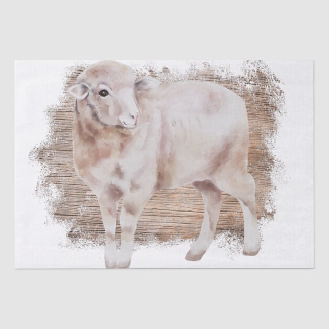 Frühlingsfarm Sheep Watercolor Seidenpapier (Vorderseite)