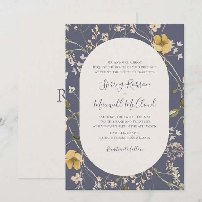 Frühlingsfest Wildblume Lila Hochzeit Einladung (Vorne/Hinten)