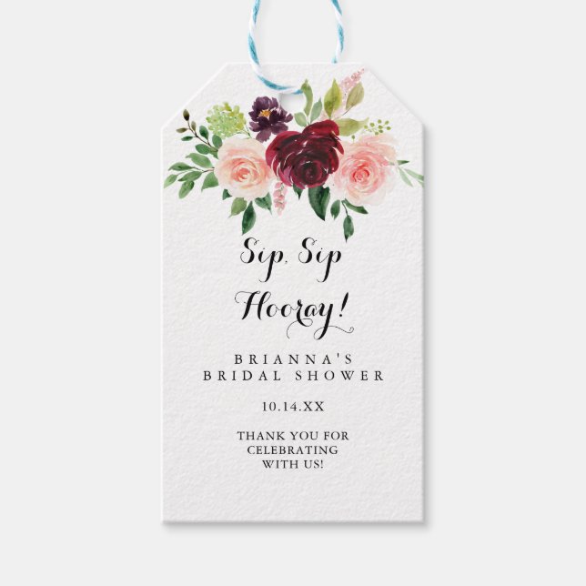 Frühlingsflora Sip Hooray Brautparty Geschenkanhänger (Vorderseite)