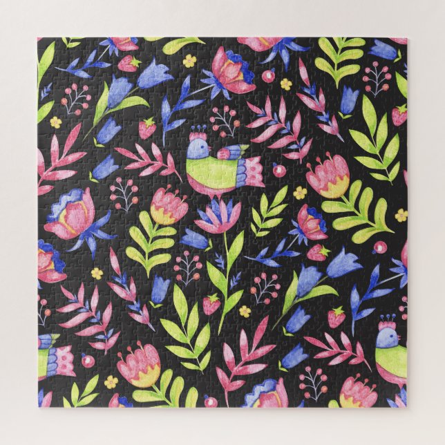 Frühlingsfloral: Aquarellfarben Nahtloses Muster (Vertikal)