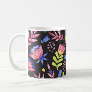 Frühlingsfloral: Aquarellfarben Nahtloses Muster Kaffeetasse