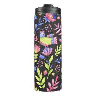 Frühlingsfloral: Aquarellfarben Nahtloses Muster Thermosbecher
