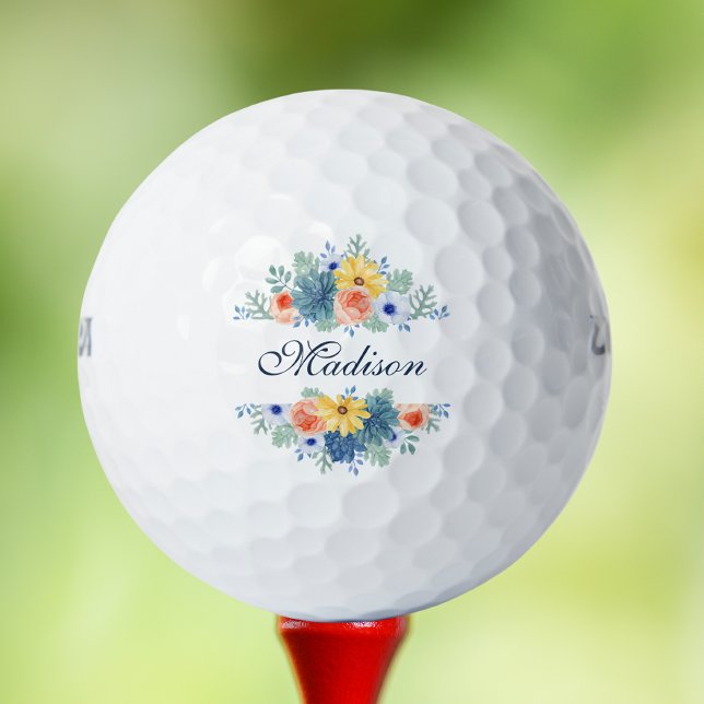 Frühlingsfloral Chic Moderner Personalisierter Nam Golfball (Von Creator hochgeladen)