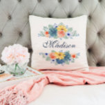 Frühlingsfloral Chic Moderner Personalisierter Nam Kissen<br><div class="desc">Dieses moderne Design besticht durch eine Frühlingsblüte in hübscher Koralle, Gelb, aquamarin und Marineblau mit Ihrem personalisierten Namen. Personalisieren Sie diese, indem Sie den Text in dem dafür vorgesehenen Textfeld bearbeiten. #floral #Blume #botanical #personalisiert #name #modern #chic #stylish #elegante #wedding #gifts #giftsforher #personalized gifts #homedecor #decor #decor #Zuhause #throwpillows #pillows...</div>