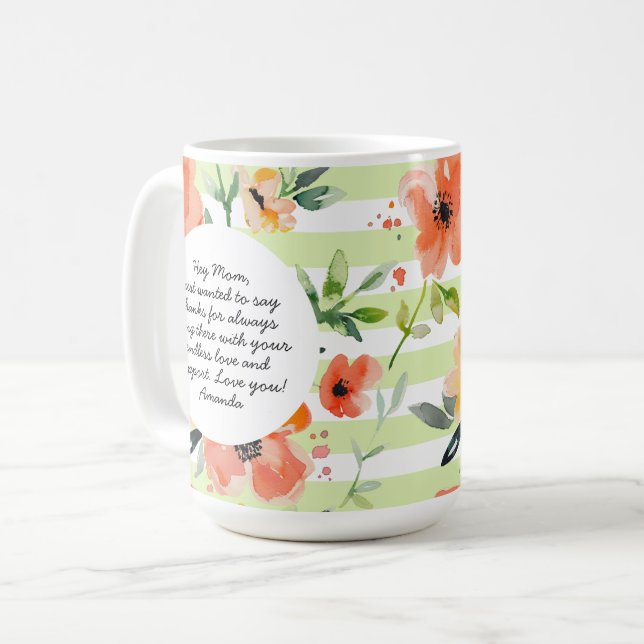 Frühlingsfloral | Grünstreifen | Foto der Mutter Kaffeetasse (Vorderseite Links)