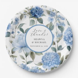 Frühlingsfloral Modernes Elegantes Blau bei weißer Pappteller