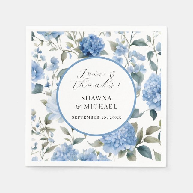 Frühlingsfloral Modernes Elegantes Blau bei weißer Serviette (Vorderseite)