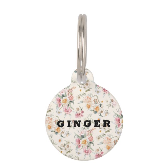 Frühlingsfloral | PERSONALISIERT Haustiermarke (Vorderseite)