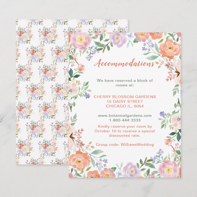 Frühlingsflorale Blume Hochzeitskarte Begleitkarte (Vorne/Hinten)