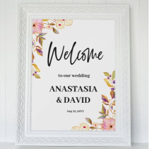 Frühlingsflorale Hochzeit Willkommensdruckplakat Poster