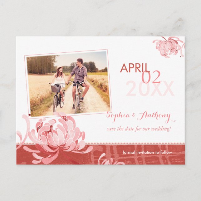Frühlingsflorale Hochzeitsfeier Save the Date Foto Ankündigungspostkarte (Vorderseite)