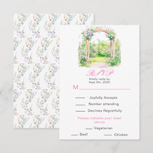 Frühlingsflorale Hochzeitstorch Empfang RSVP Karte (Vorne/Hinten)