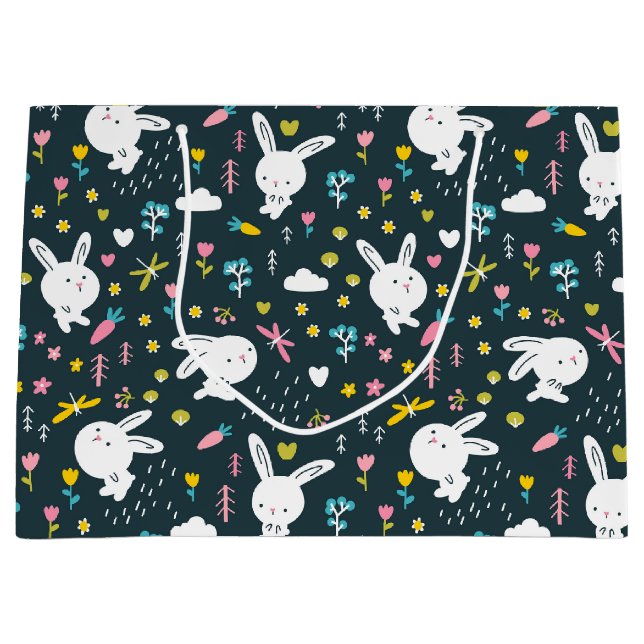 Frühlingsflorale Kaninchen Geschenktasche Große Geschenktüte (Vorderseite)