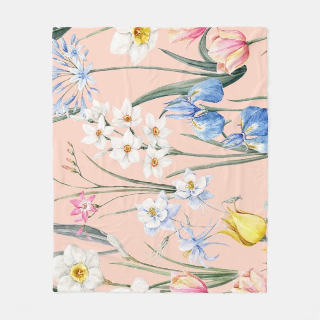 Frühlingsflorale, Retro-Tapete. Fleecedecke (Vorderseite)