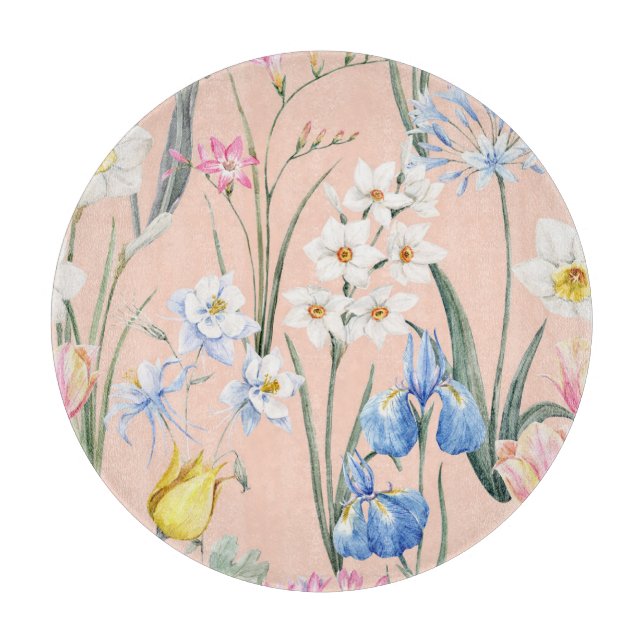 Frühlingsflorale, Retro-Tapete. Schneidebrett (Vorderseite)