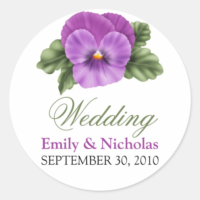Frühlingsflorale Stiefmütterchen Hochzeit Einladun Runder Aufkleber (Vorderseite)