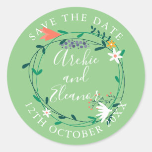 Frühlingsflorales Girlandene Save-the-Date Runder Aufkleber