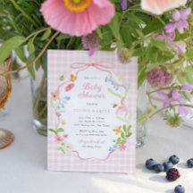 Frühlingsflorales rosa Gingham-Baby-Shower