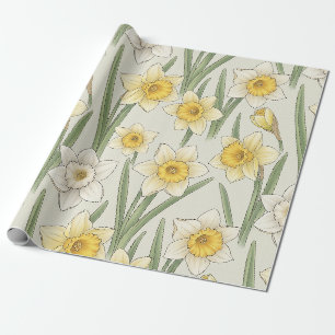 Frühlingsflorals 'Daffodil' in sanftem Gelb und Gr Geschenkpapier