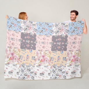 Frühlingsflorengarten Patchwork Fleece Blanket