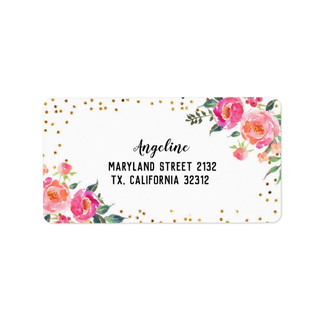 Frühlingsflorrosa Goldaufschrift Adressaufkleber (Vorne)