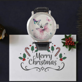 Frühlingsfreude rosa Schmetterlinge Geschenk Armbanduhr