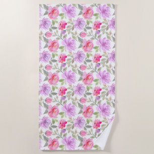 Frühlingsfrische: Rosa und lila Blumendesign Strandtuch