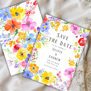 Frühlingsfrohe Wasserfarben-Blumen-Hochzeit Save The Date