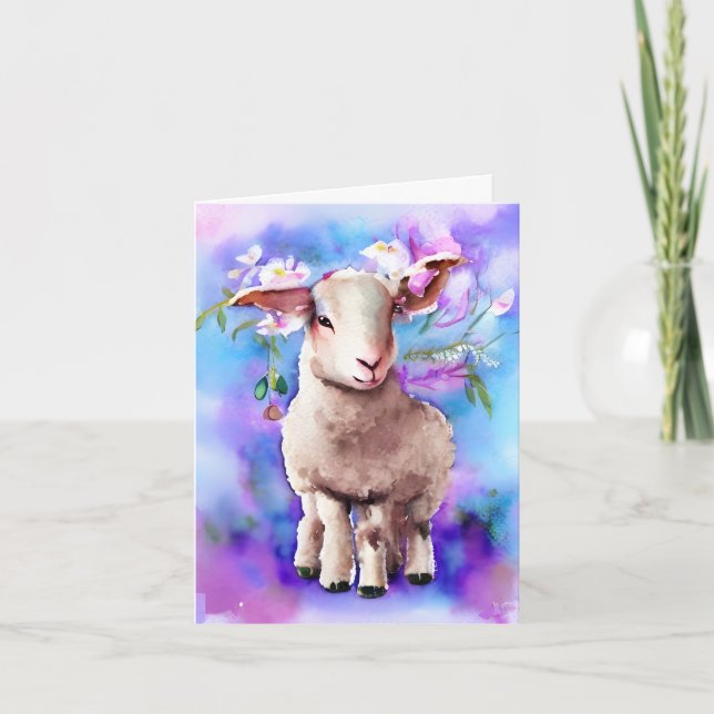 Frühlingsfrühling Osterlamm florale Aquarellkarte Karte (Vorderseite)