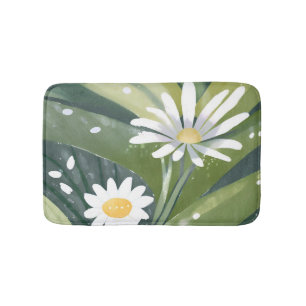 Frühlingsgänseblümchen   Aquarell Weiße Blumengart Badematte