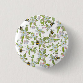 Frühlingsgarten blüht und Hummeln Button