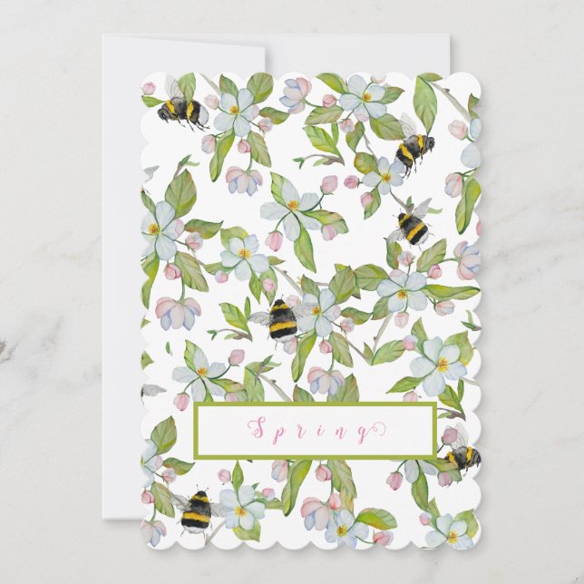 Frühlingsgarten blüht und Hummeln Einladung (Vorderseite)