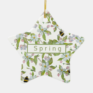 Frühlingsgarten blüht und Hummeln Keramik Ornament