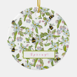 Frühlingsgarten blüht und Hummeln Keramik Ornament