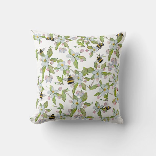 Frühlingsgarten blüht und Hummeln Kissen (Vorderseite)