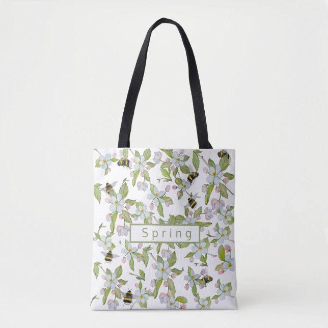 Frühlingsgarten blüht und Hummeln Tasche (Vorderseite)