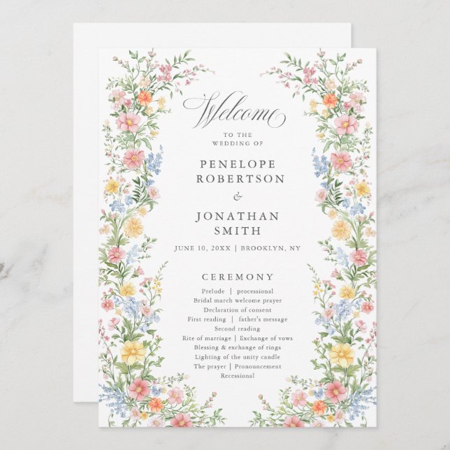 Frühlingsgarten Florale Hochzeitsprogrammkarte im  Einladung (Vorne/Hinten)