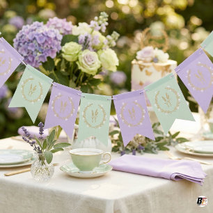 Frühlingsgarten Pastell-Lila und Grün Party Wimpelkette