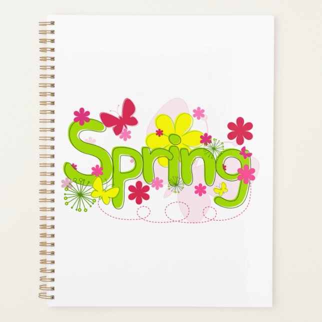 Frühlingsgarten-Typografie Blumen Schmetterlinge Planer (Vorderseite)